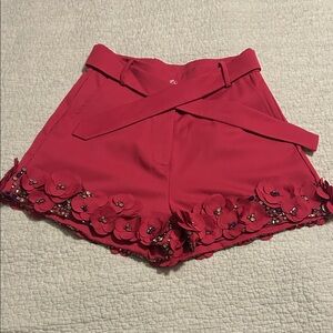 LA FUORI elegant Red Floral High Waist Shorts.